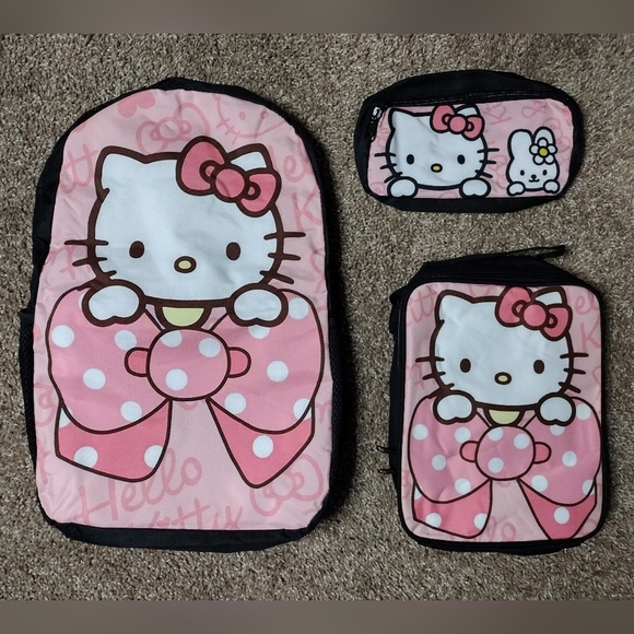 Hello Kitty Sanrio Backpack lunchbox pencil case Set NWOT - Picture 1 of 16